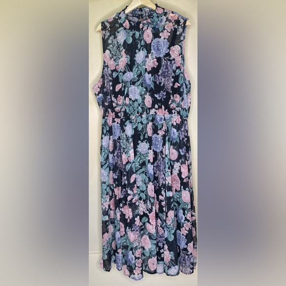 New Torrid Midi Clip Dot Mock Neck Harmonic Floral Resort Dress Sz3 - Picture 1 of 10